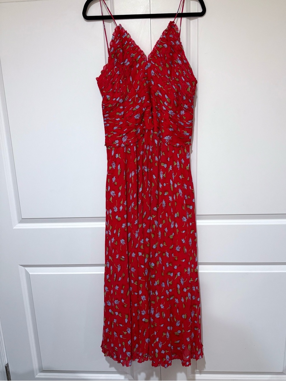 NWT J. Crew Collection Red Floral Spaghetti-Strap Ruched Chiffon Dress - Picture 5 of 9